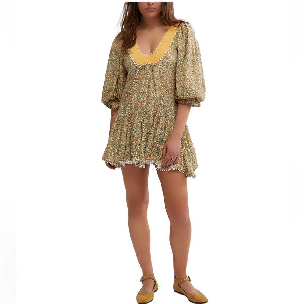 Free People 🌼🌼 Bali Coral Floral print mini dress NWT - Picture 10 of 15